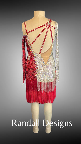 Red and Silver with Swirl Cut-Outs and Fringe Skirt
