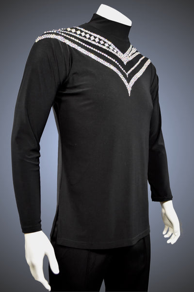 LIMITED EDITION: Turtleneck Latin/Rhythm Shirt with Side Slits and Chevron Pattern Crystal AB Rhinestone Accents - Shirt by Randall Ready