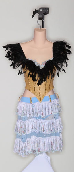 Tan Corset 2 Piece w/ Feathers & Lt. Blue Ruffle Skirt - Dress by Randall Designs