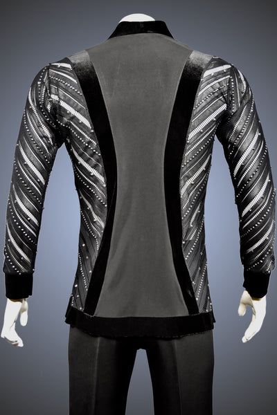 LIMITED EDITION: V-Neck Open-Weave Chevron Latin/Rhythm Shirt with Hematite Rhinestone Accents - Shirt by Randall Ready