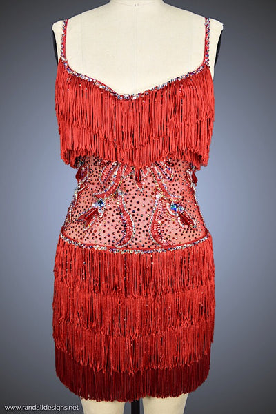 Red Fringe Latin Dress - Dress by Randall Designs