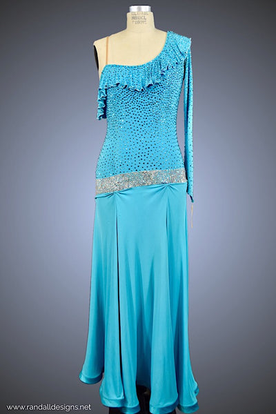 Turquoise Gown with Neckline Ruffle - Dress by Randall Designs
