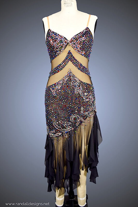 multi coloured mesh dress Black Mesh with Multi-Color Rhinestones – Randall Designs