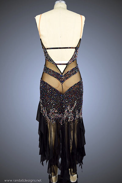 Black Mesh with Multi-Color Rhinestones - Dress by Randall Designs