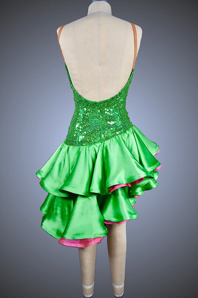 Green Sequin with Green & Pink Ruffle Skirt - Dress by Randall Designs