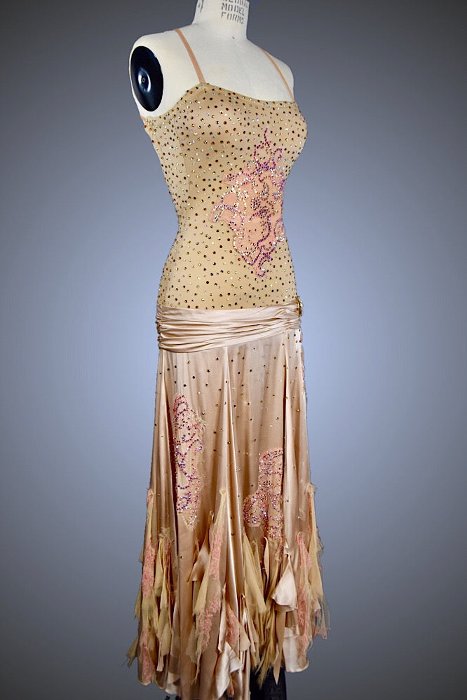 Taupe Silk Gown with Chantilly Lace Accents and Tattered Pieces Randall Designs Taupe Silk Gown with Chantilly Lace Accents and Tattered Pieces Randall Designs