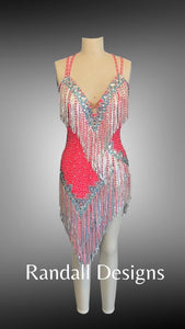 Latin and Rhythm Dresses -   Turquoise Sequin with Fringe and Silver Appliqué
