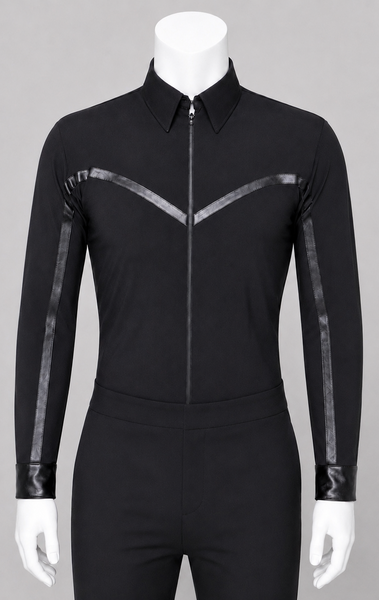 Men’s Dance Shirt: Latin/Rhythm Shirt with Black Satin Piping Yoke - GS14