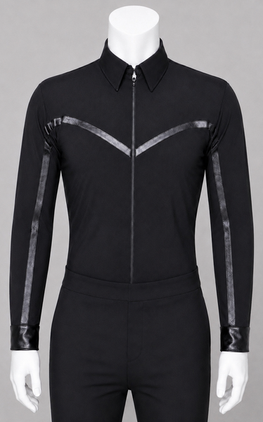 Men’s Dance Shirt: Latin/Rhythm Shirt with Black Satin Piping Yoke - GS14