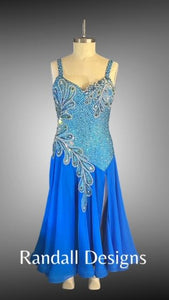 Blue Smooth Dress with Leaf Appliques
