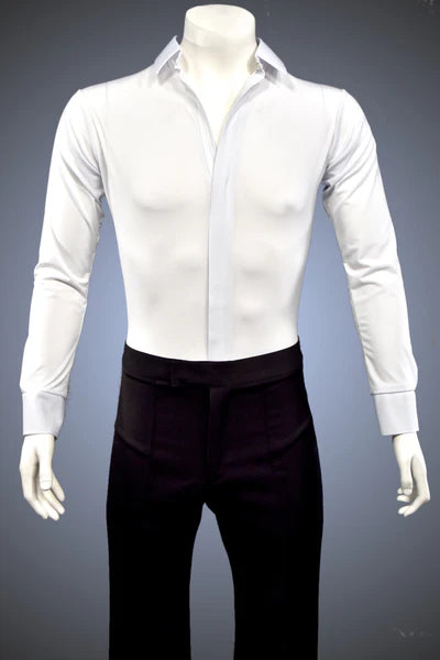 Men's Dance Shirt: White Latin, Rhythm, Smooth Dance Shirt GS03