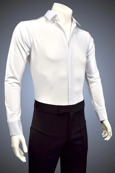 Men's Dance Shirt: White Latin, Rhythm, Smooth Dance Shirt GS03