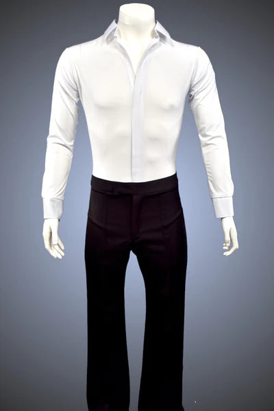 Men's Dance Shirt: White Latin, Rhythm, Smooth Dance Shirt GS03