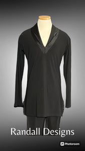 Men's Dance Shirt: Satin V-Neck with Fluted Sleeves