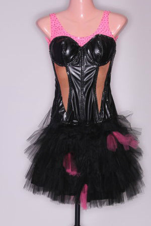 Black Leather Corset with Black/Pink Tulle Skirt Randall Designs Black Leather Corset with Black/Pink Tulle Skirt Randall Designs