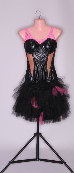 Black Leather Corset with Black/Pink Tulle Skirt - Dress by Randall Designs