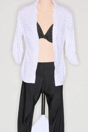 Two Piece Black Capri, Black Bra, White 3/4 Sleeve Shirt (Jive) - Pantsuit by Randall Designs