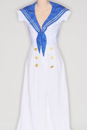 White Sailor Suit/ Blue Bib/ White Hat - Dress by Randall Designs