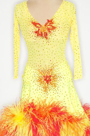 Yellow w/ Yellow/Orange/Red Feathers - 1113-L-CA11 - Dress by Randall Designs