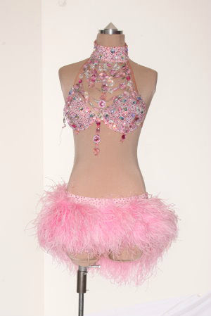 Lt. Pink 2 Piece with Feather Skirt & Top with Jewels - Dress by Randall Designs