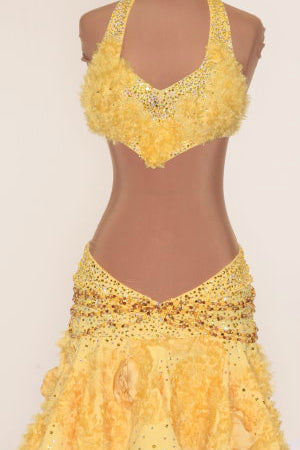 Yellow 2 Piece w/ Strands of Beads around skirt - 0500-L-CA7 - Dress by Randall Designs