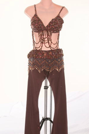 Brown Pants & Bra Top with Beads - Pantsuit by Randall Designs