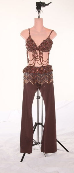 Brown Pants & Bra Top with Beads - Pantsuit by Randall Designs