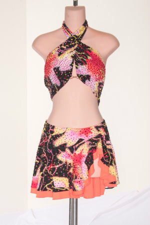 Black & Neon Print with Ruffle Skirt - Dress by Randall Designs
