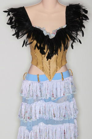 Tan Corset 2 Piece w/ Feathers & Lt. Blue Ruffle Skirt - Dress by Randall Designs