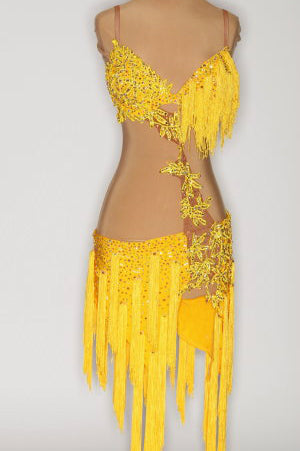 Yellow Fringe w/ Applique - 0917-L-CA9 - Dress by Randall Designs