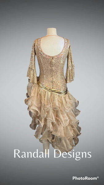 Gold Sequin w/Ruffled Skirt