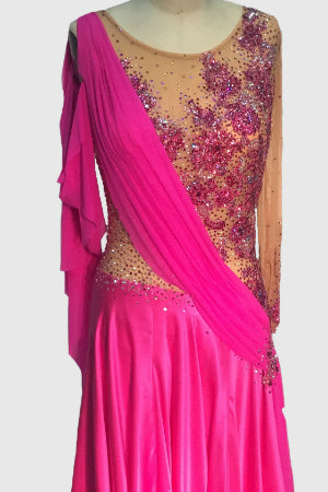 Hot Pink Grecian Draping with Nude Mesh Bodice - Dress by Randall Designs