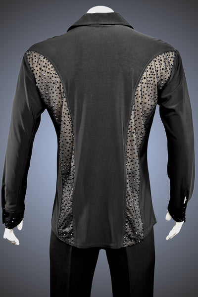 LIMITED EDITION: Men’s Latin/Rhythm Shirt with Sheer Panels with Jet Rhinestone Accents - Shirt by Randall Ready