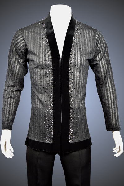LIMITED EDITION: V-Neck Open-Weave Latin/Rhythm Shirt with Jet and Hematite Rhinestone Accents - Shirt by Randall Ready
