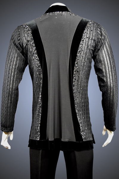 LIMITED EDITION: V-Neck Open-Weave Latin/Rhythm Shirt with Jet and Hematite Rhinestone Accents - Shirt by Randall Ready