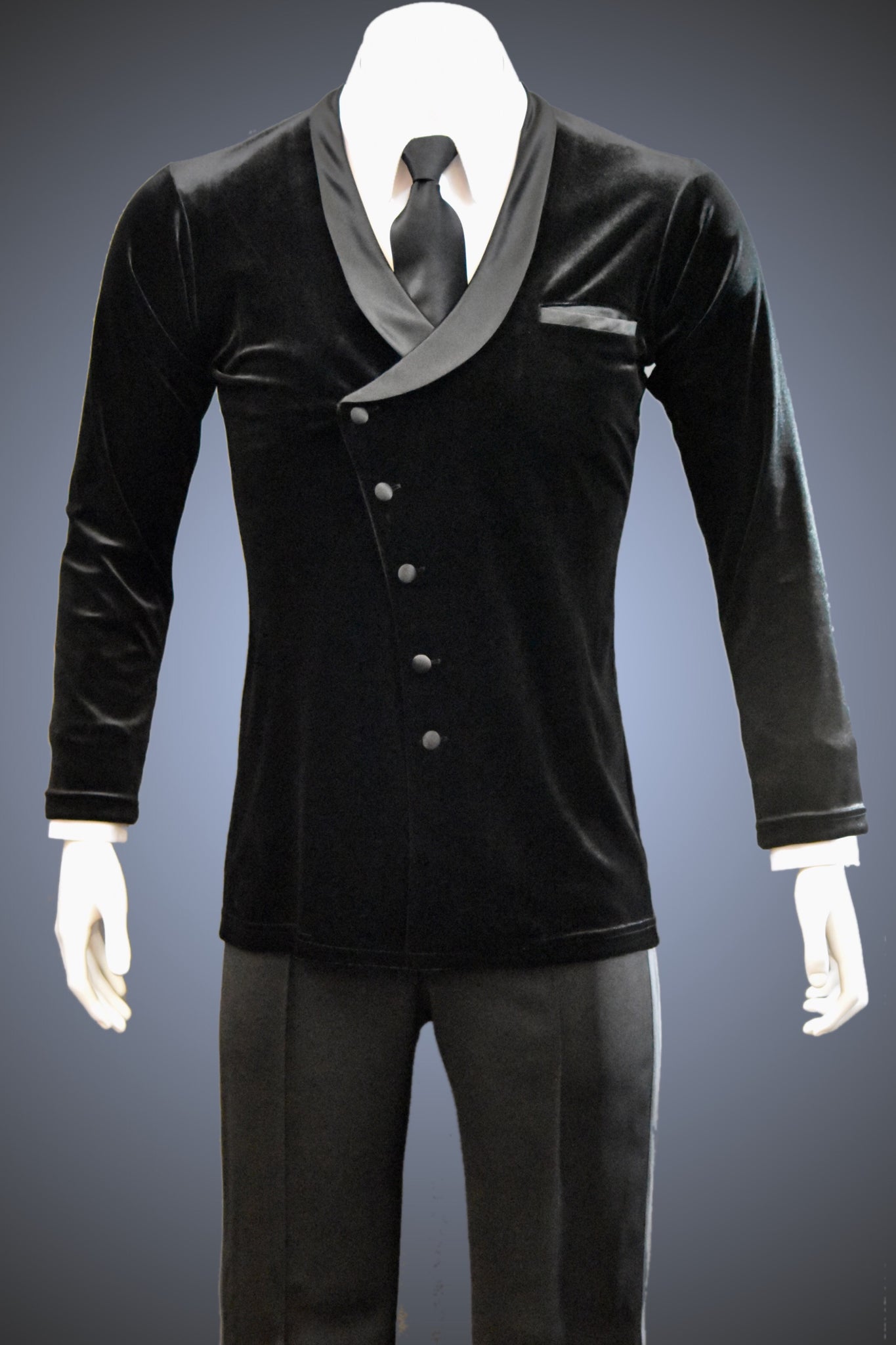 Angled Asymmetrical Velvet Lounge Smooth Jacket with Shawl Collar