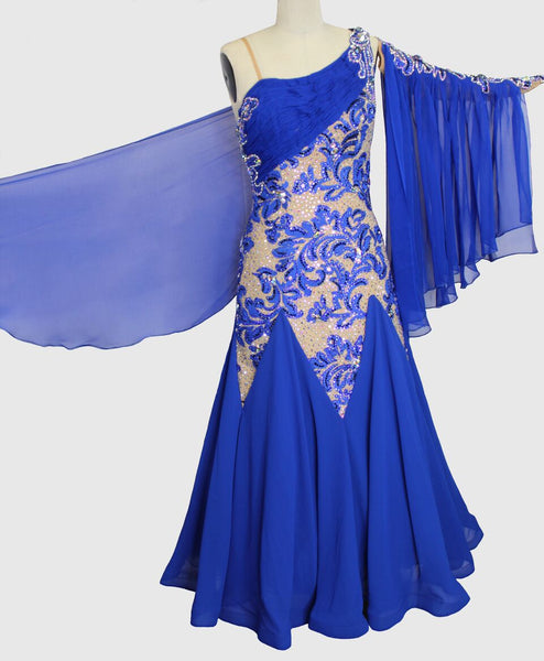 Cobalt Blue Applique over Nude with Chiffon Godets - Dress by Randall Designs