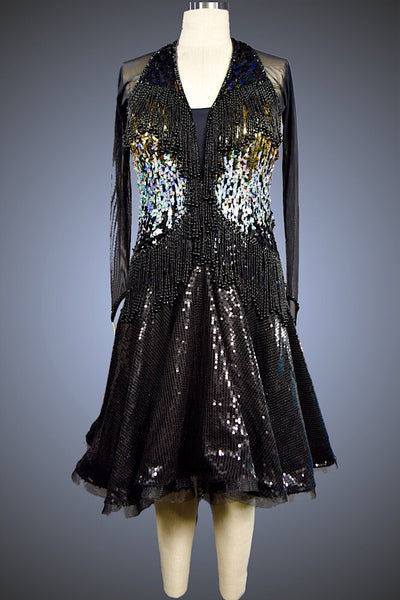 Black, Silver, and Gold Sequin with Black Sequin Skirt - Dress by Randall Designs