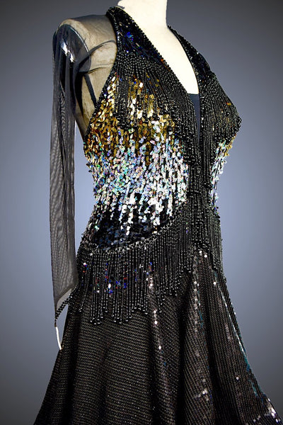 Black, Silver, and Gold Sequin with Black Sequin Skirt - Dress by Randall Designs
