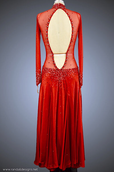 Red Silk Charmeuse Gown with Red Mesh &amp; Jersey Bodice - Dress by Randall Designs