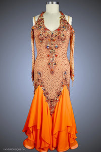 Nude with Gold Applique and Orange Skirt - Dress by Randall Designs