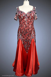 Red &amp; Black Jeweled Lace with Red Satin Charmeuse Godets - Dress by Randall Designs