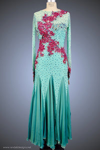 Aqua Ballgown with Jeweled Fuchsia Appliqué - Dress by Randall Designs