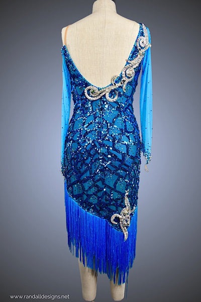 Turquoise Sequin with Fringe and Silver Appliqué - Dress by Randall Designs
