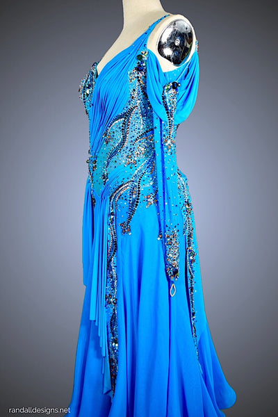 Turquoise Gown with Chiffon Skirt and Jersey Ruching - Dress by Randall Designs