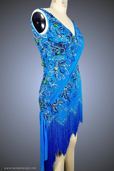 Turquoise with Zig-Zag Fringe Hemline - Dress by Randall Designs
