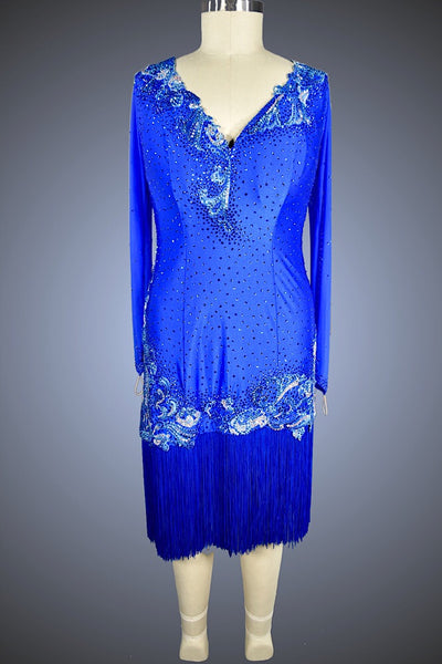 Royal Blue Latin with Blue Fringe - Dress by Randall Designs
