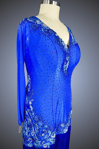 Royal Blue Latin with Blue Fringe - Dress by Randall Designs