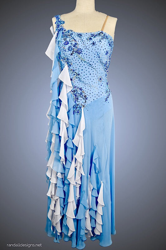 Light Blue Ballgown with Waterfall Ruffles and Chiffon Skirt – Randall Designs