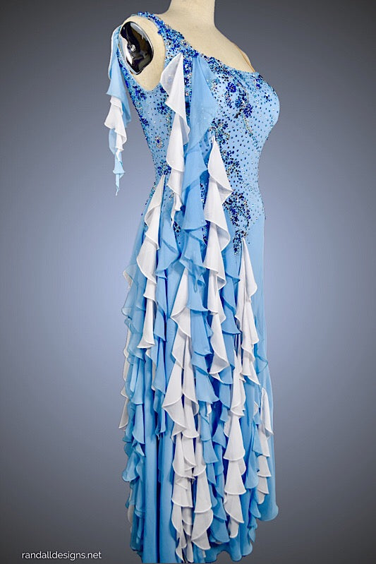 Light Blue Ballgown with Waterfall Ruffles and Chiffon Skirt Randall Designs Light Blue Ballgown with Waterfall Ruffles and Chiffon Skirt Randall Designs